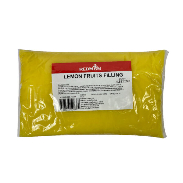 Water, sugar, corn syrup, food starch-modified, contains 2% or less of each of the following: lemon puree, calcium carrageenan, citric acid, salt, sodium citrate, potassium sorbate (permitted preservative 202) as preservative, natural flavor, titanium dioxide, FD&C, yellow No.5 (permitted colouring E102) and FD&C NO.6 (permitted colouring E110).